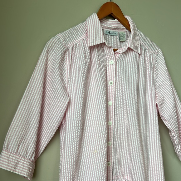 THE TOG SHOP 3/4 sleeve, drop waist, button front, pink seersucker dress size XL - Picture 2 of 6